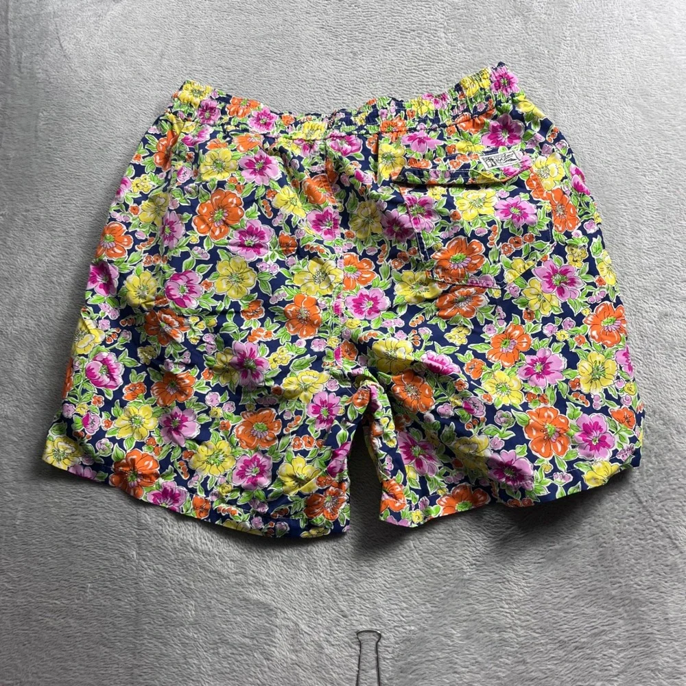 Polo Ralph Lauren Floral Swim Trunks Mens Large Navy Blue Pink Orange 6in Inseam